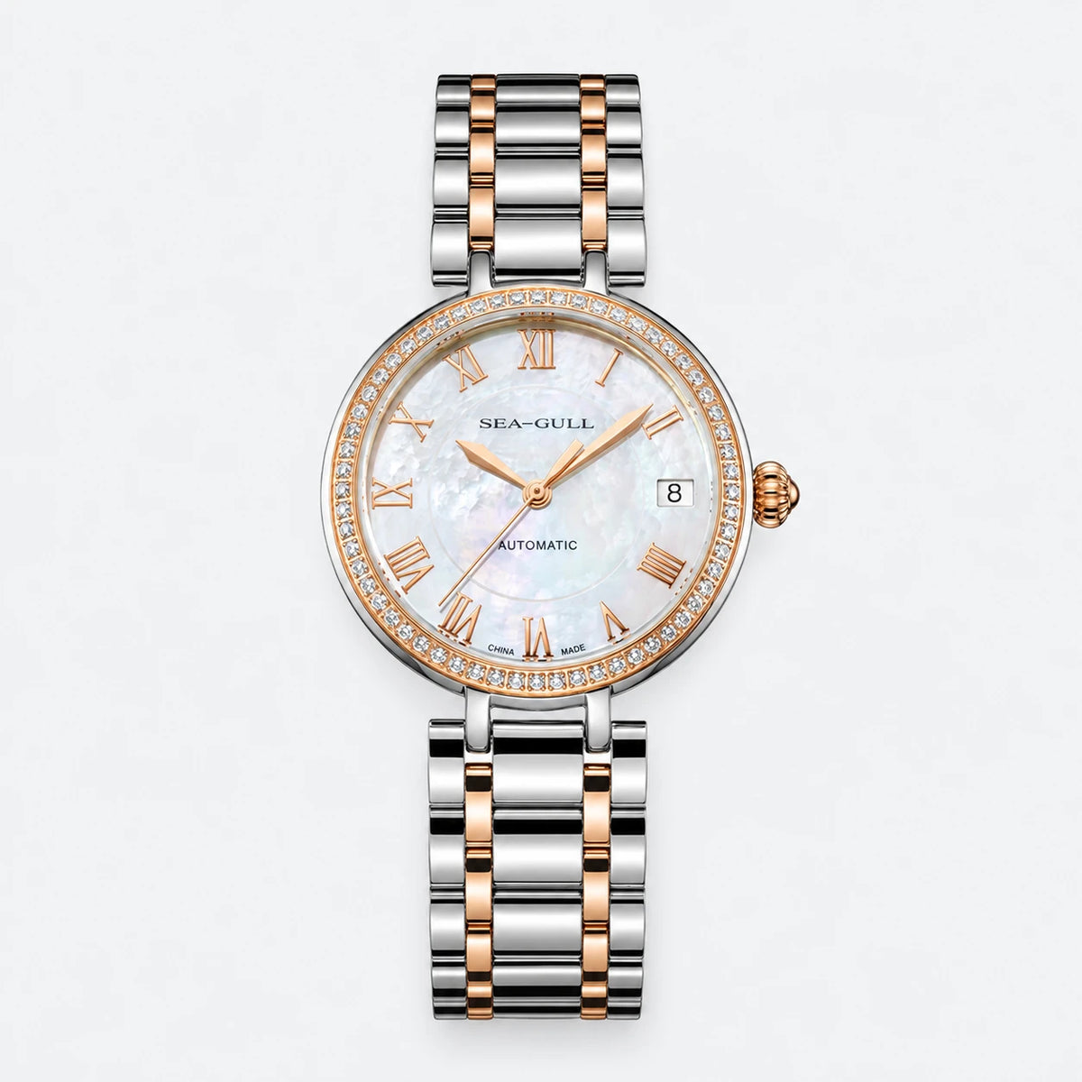 Montre Automatique Femme 32mm Nacre et Zircons Bicolore - Fond gris clair
