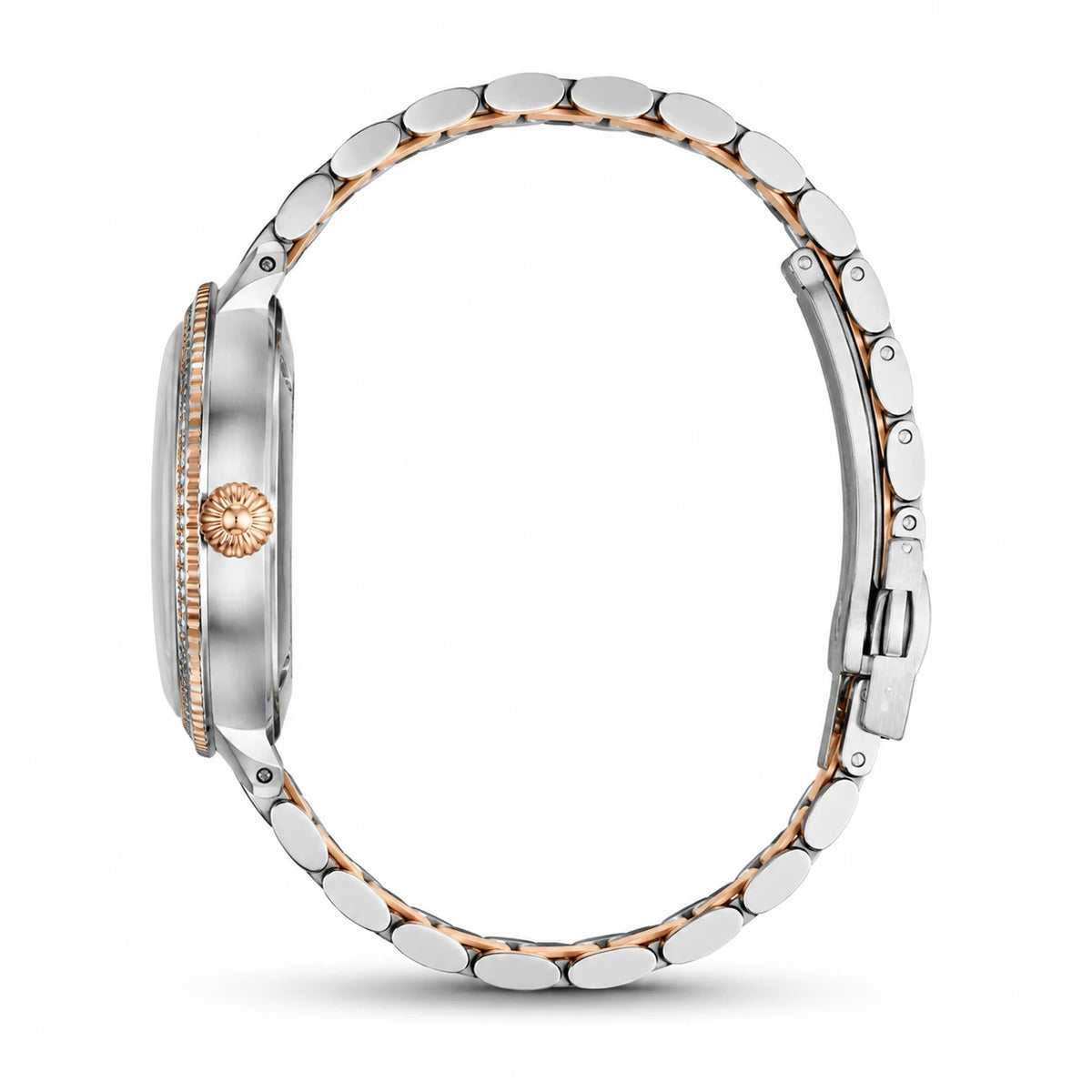 Montre Automatique Femme 32mm Nacre et Zircons Bicolore - Photo côté