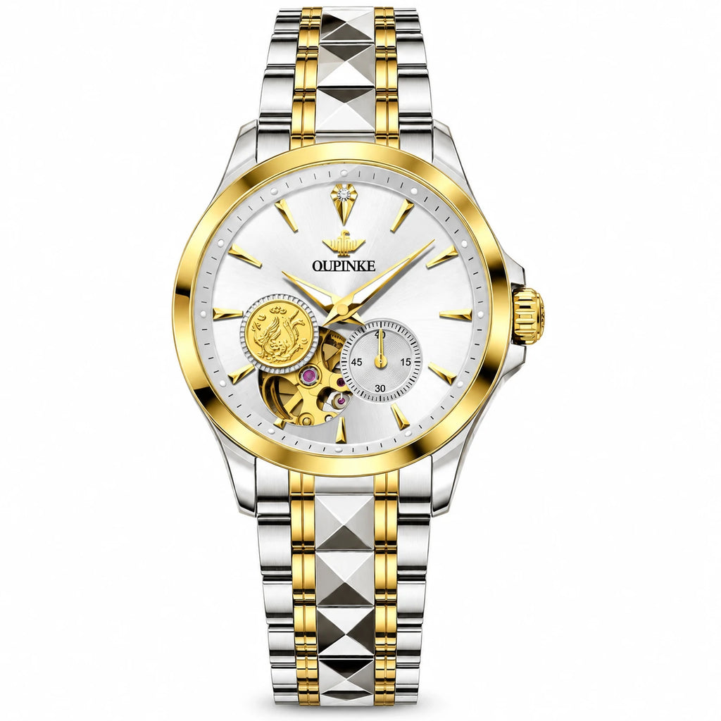 Montre Automatique Femme Bicolore Cadran Squelette 33 mm - Argenté et Doré