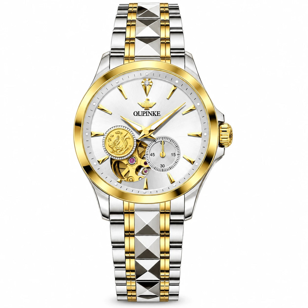 Montre Automatique Femme Bicolore Cadran Squelette 33 mm - Argenté et Doré