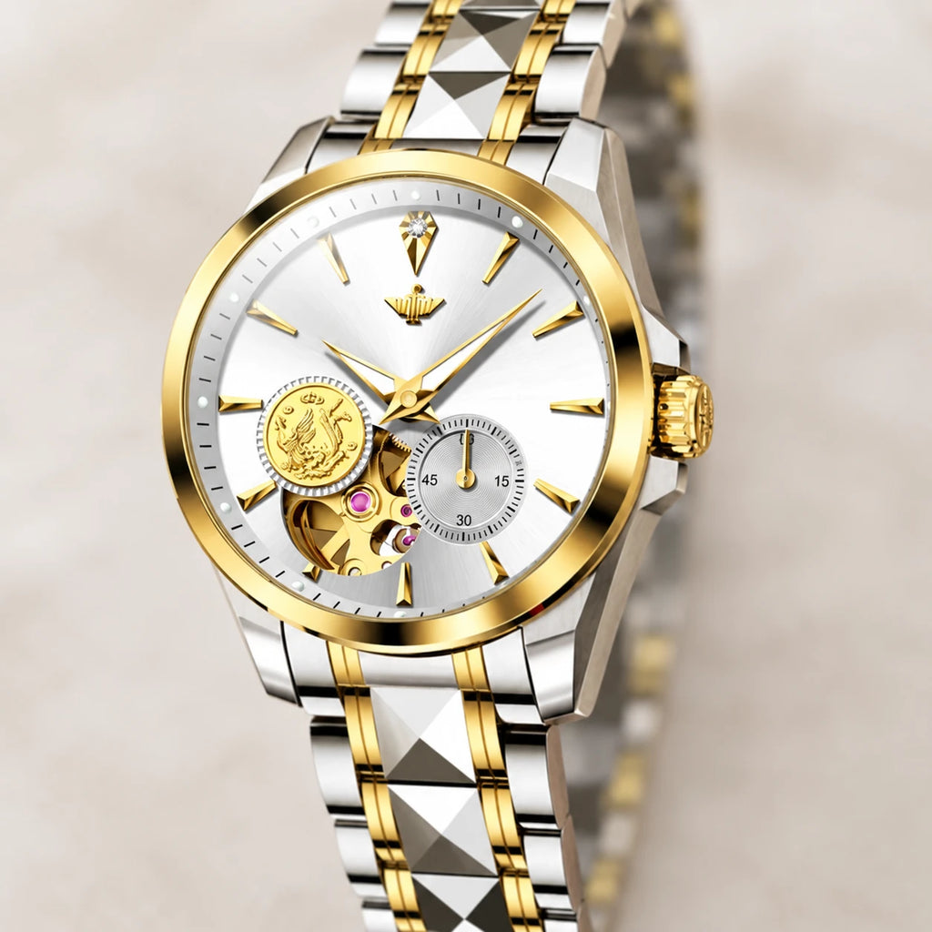Montre Automatique Femme Bicolore Cadran Squelette 33 mm - Détail matière