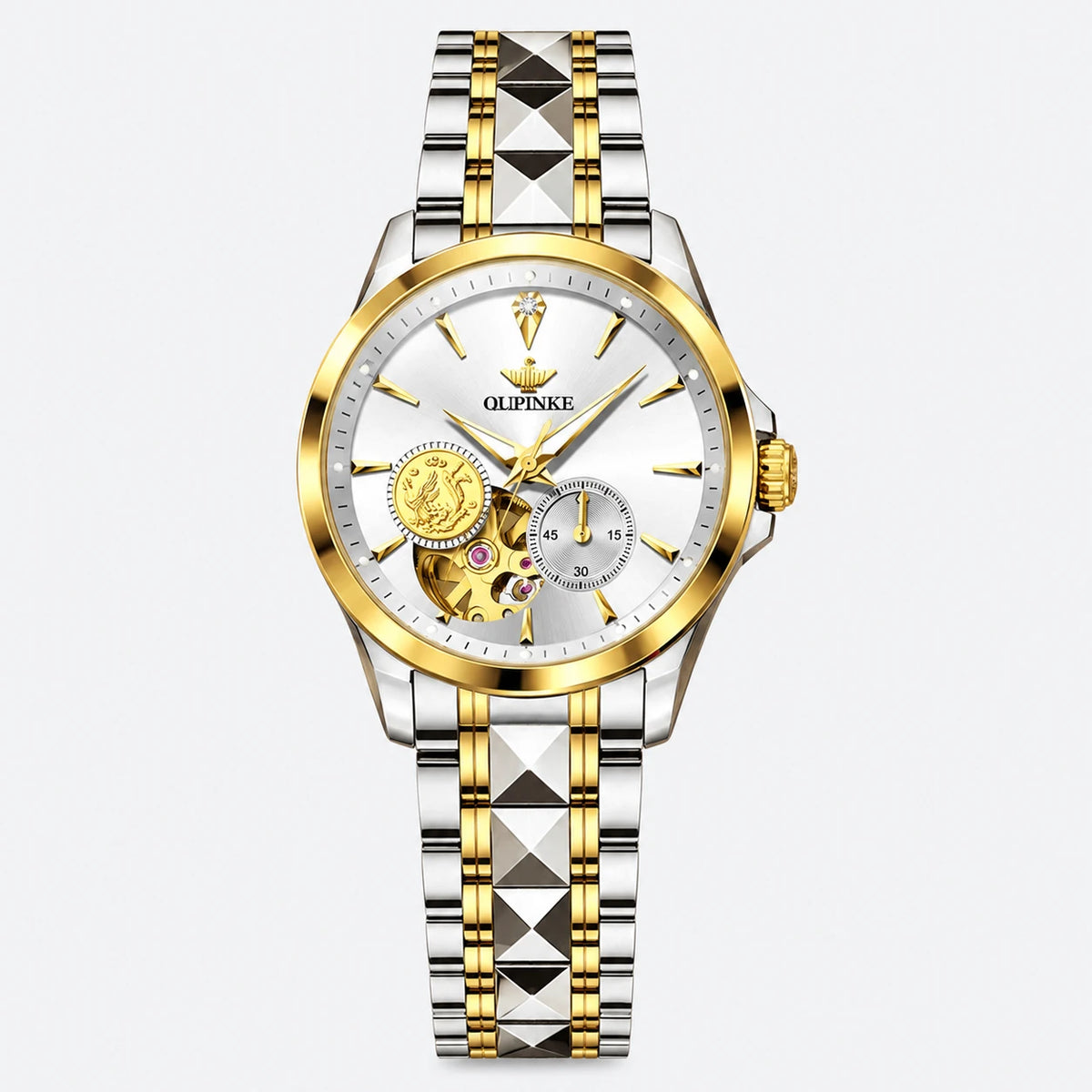 Montre Automatique Femme Bicolore Cadran Squelette 33 mm - Fond gris clair