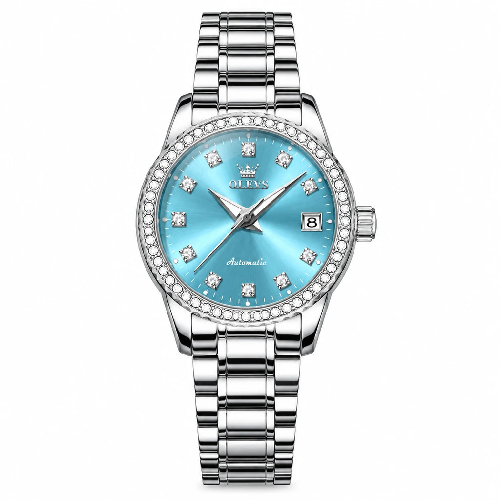 Montre Automatique Femme Cadran Bleu et Lunette Ornée - Cadran bleu