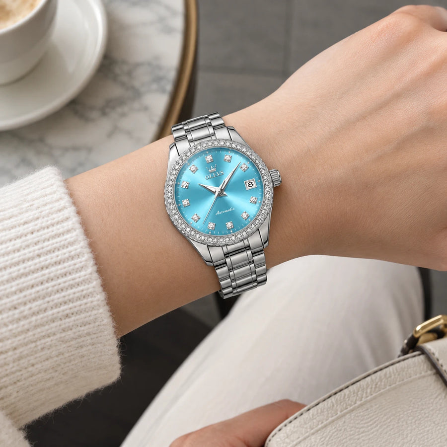 Montre Automatique Femme Cadran Bleu et Lunette Ornée - Utilisation du produit - classique