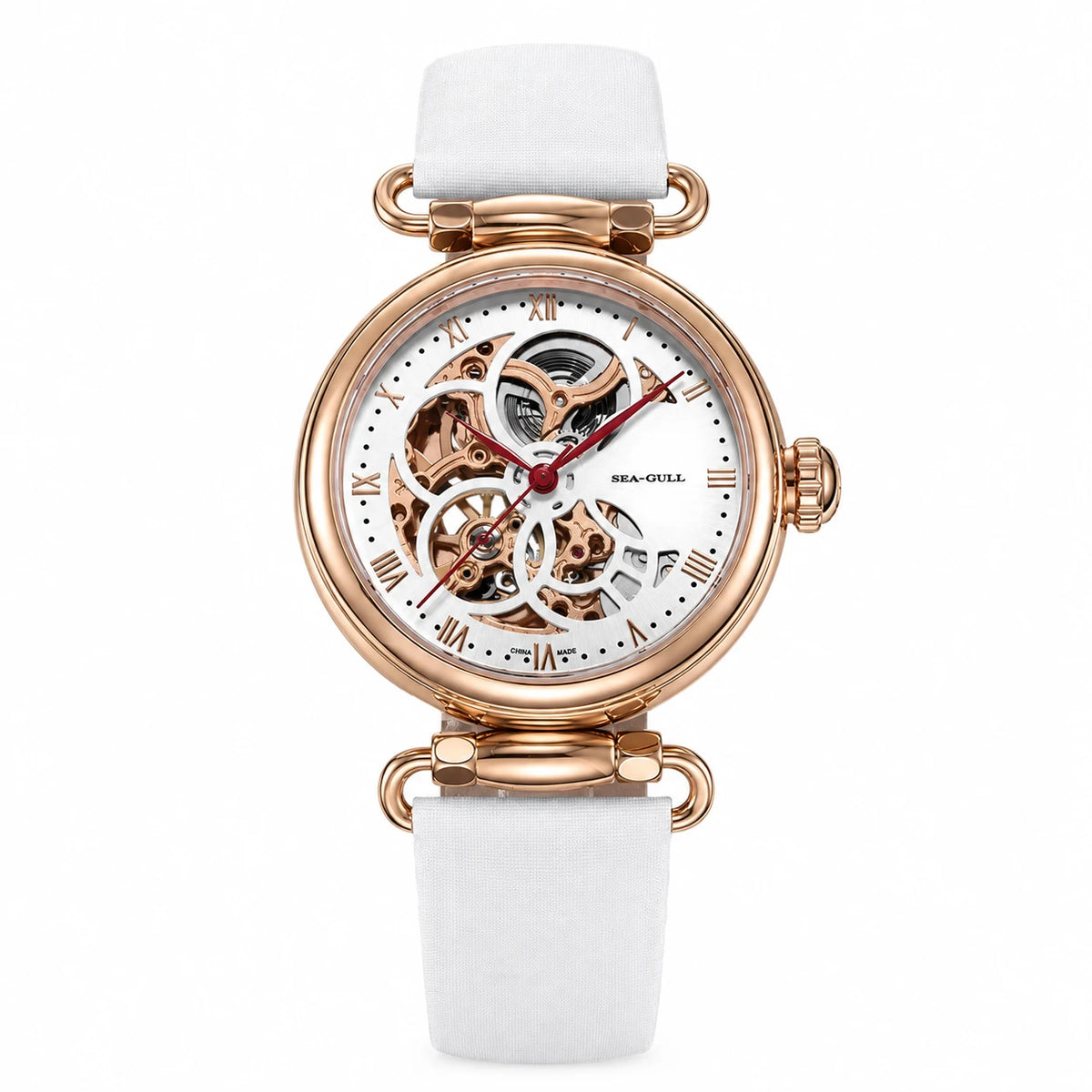 Montre Automatique Squelette Femme à Mécanisme Apparent - Blanc