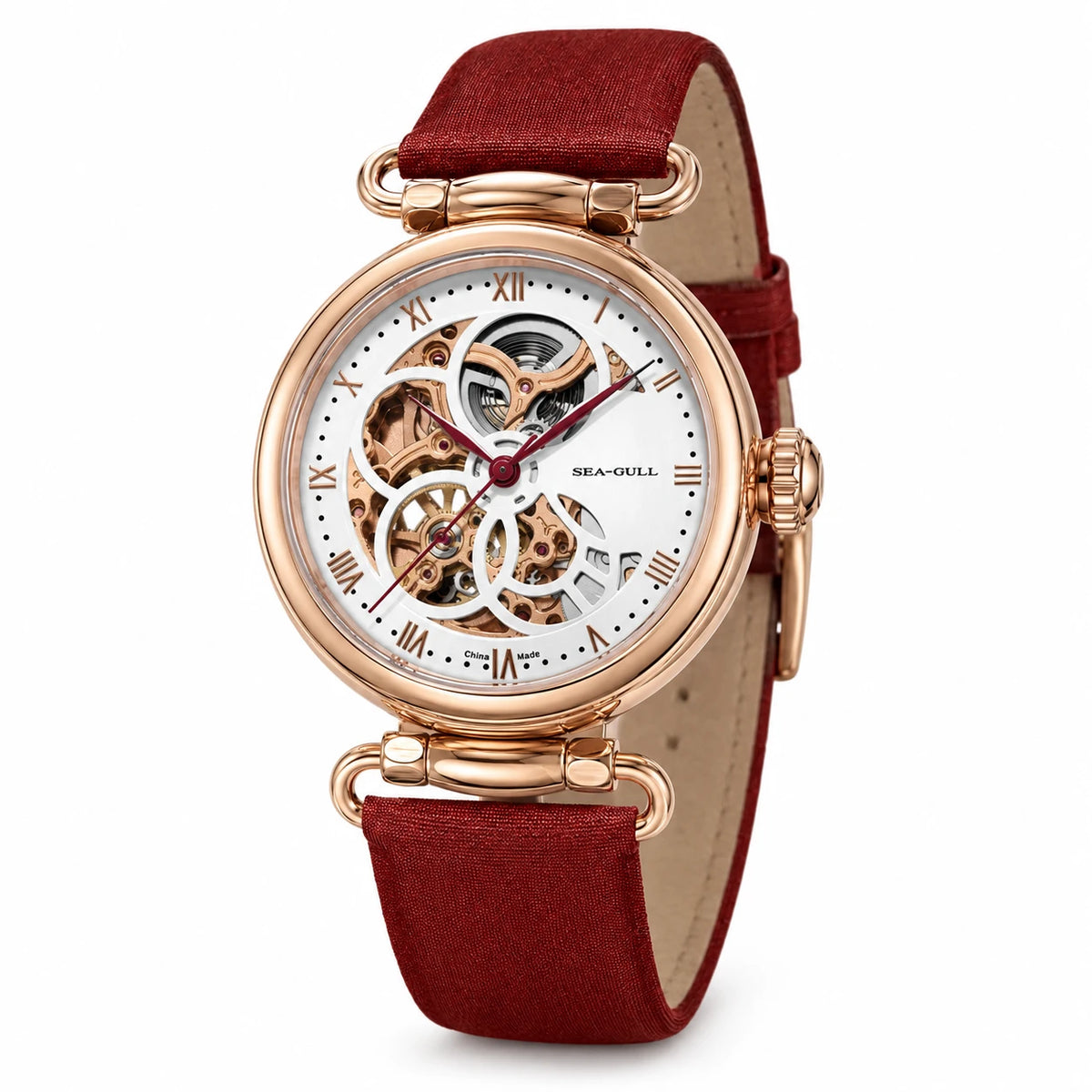 Montre Automatique Squelette Femme à Mécanisme Apparent - Fond blanc, autre angle