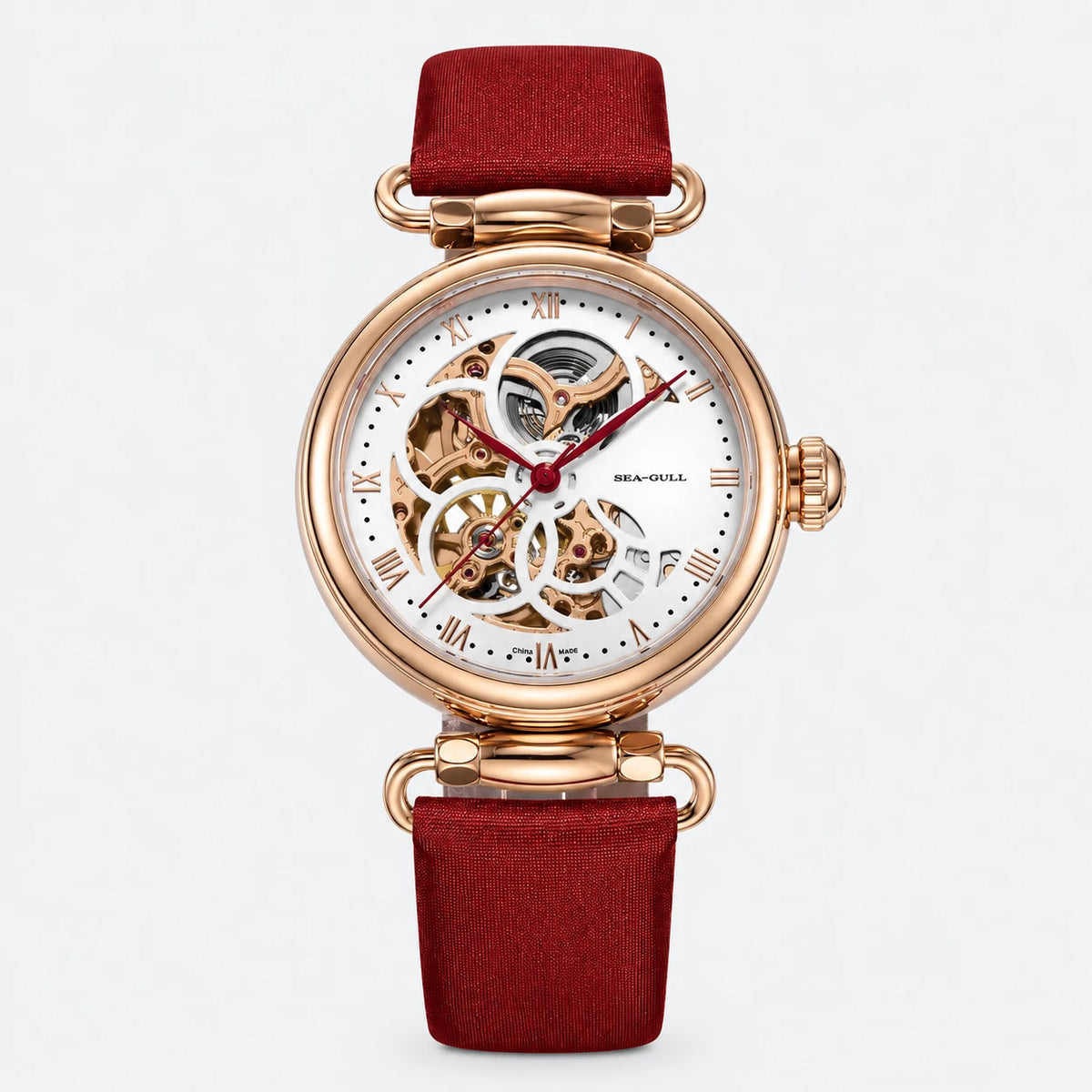 Montre Automatique Squelette Femme à Mécanisme Apparent - Fond gris clair