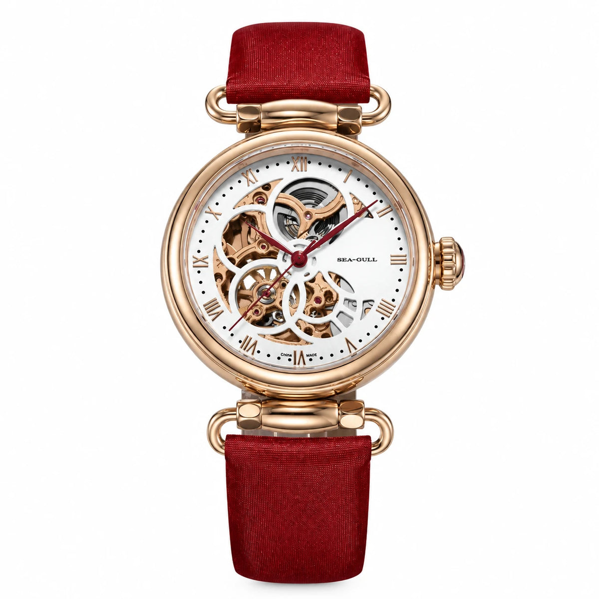 Montre Automatique Squelette Femme à Mécanisme Apparent - Rouge