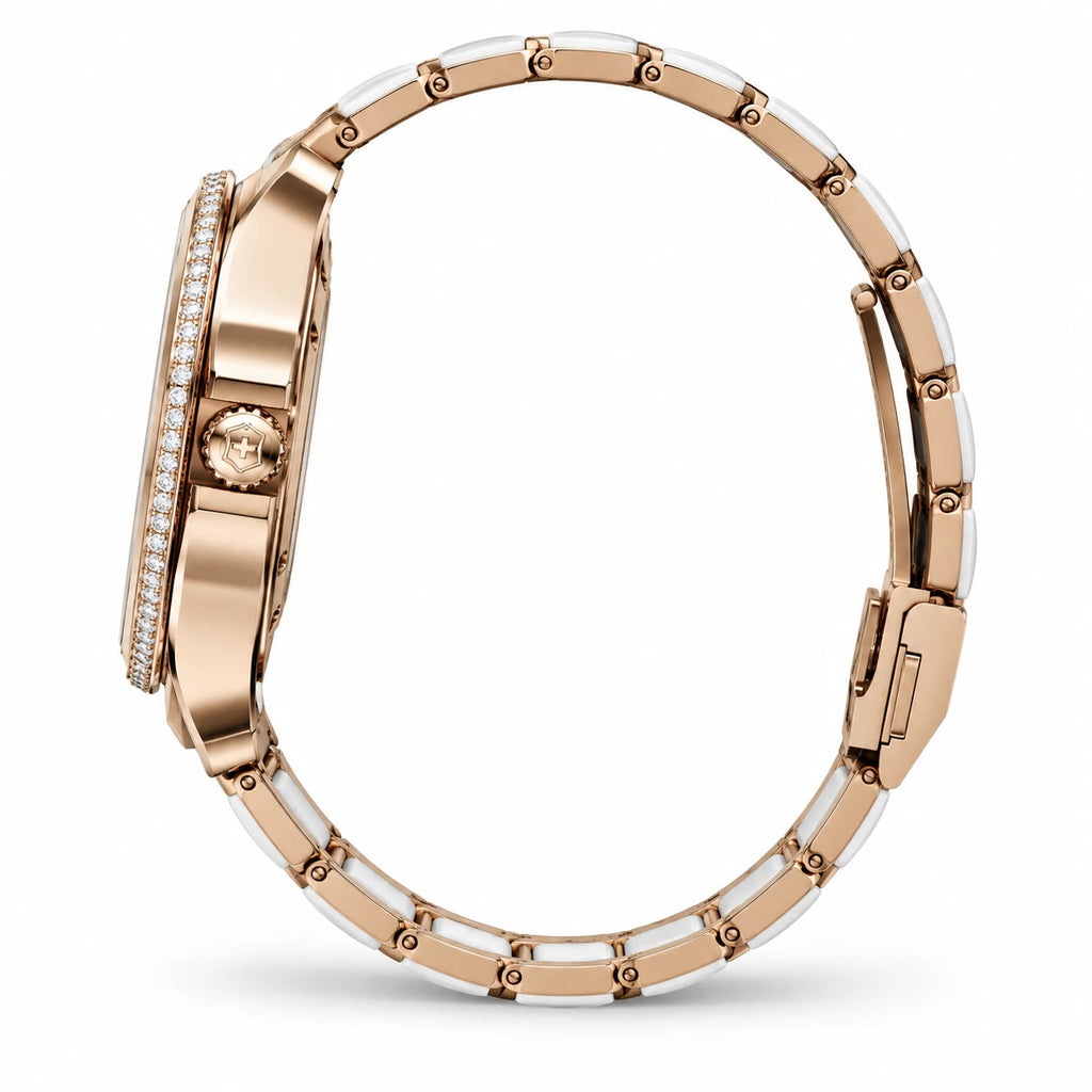 Montre automatique squelette femme céramique et acier - Photo côté