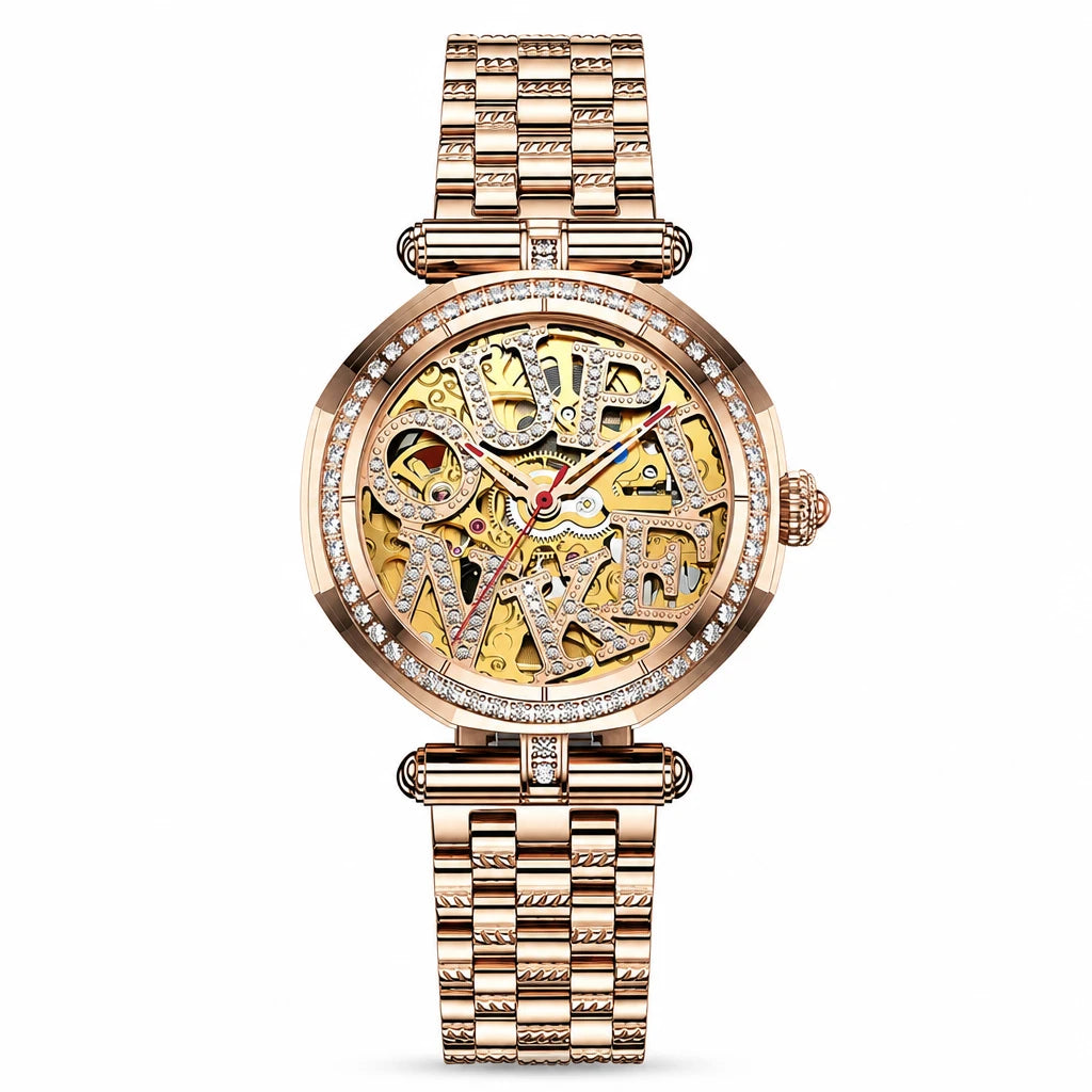 Montre automatique squelette femme céramique et acier - Steel Strap