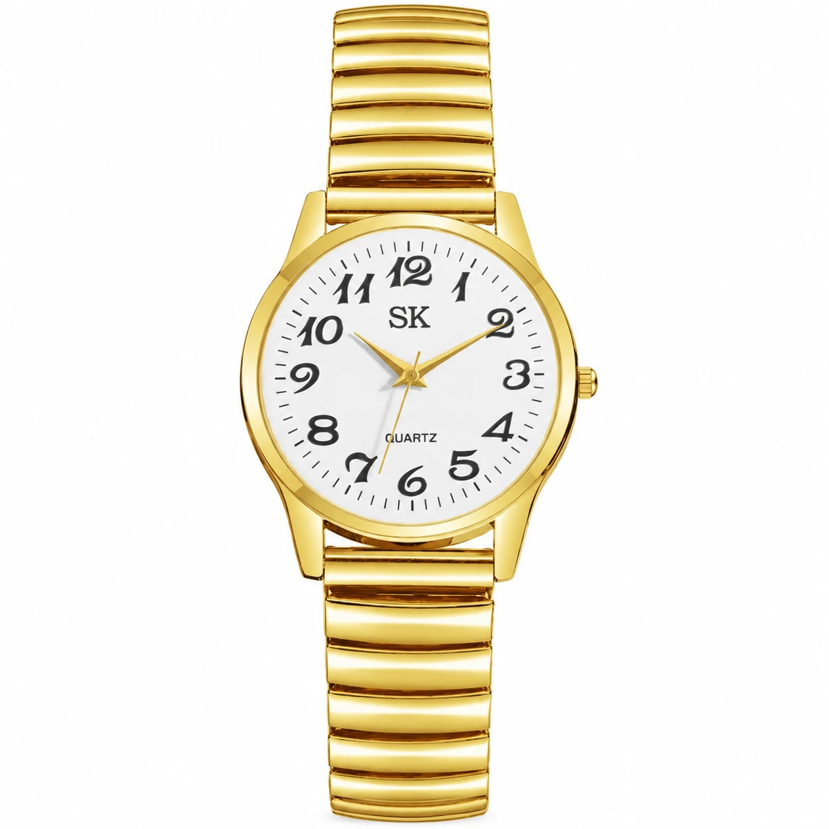 Montre Bracelet Élastique Chiffres Arabes Cadran Blanc - Gold White-S