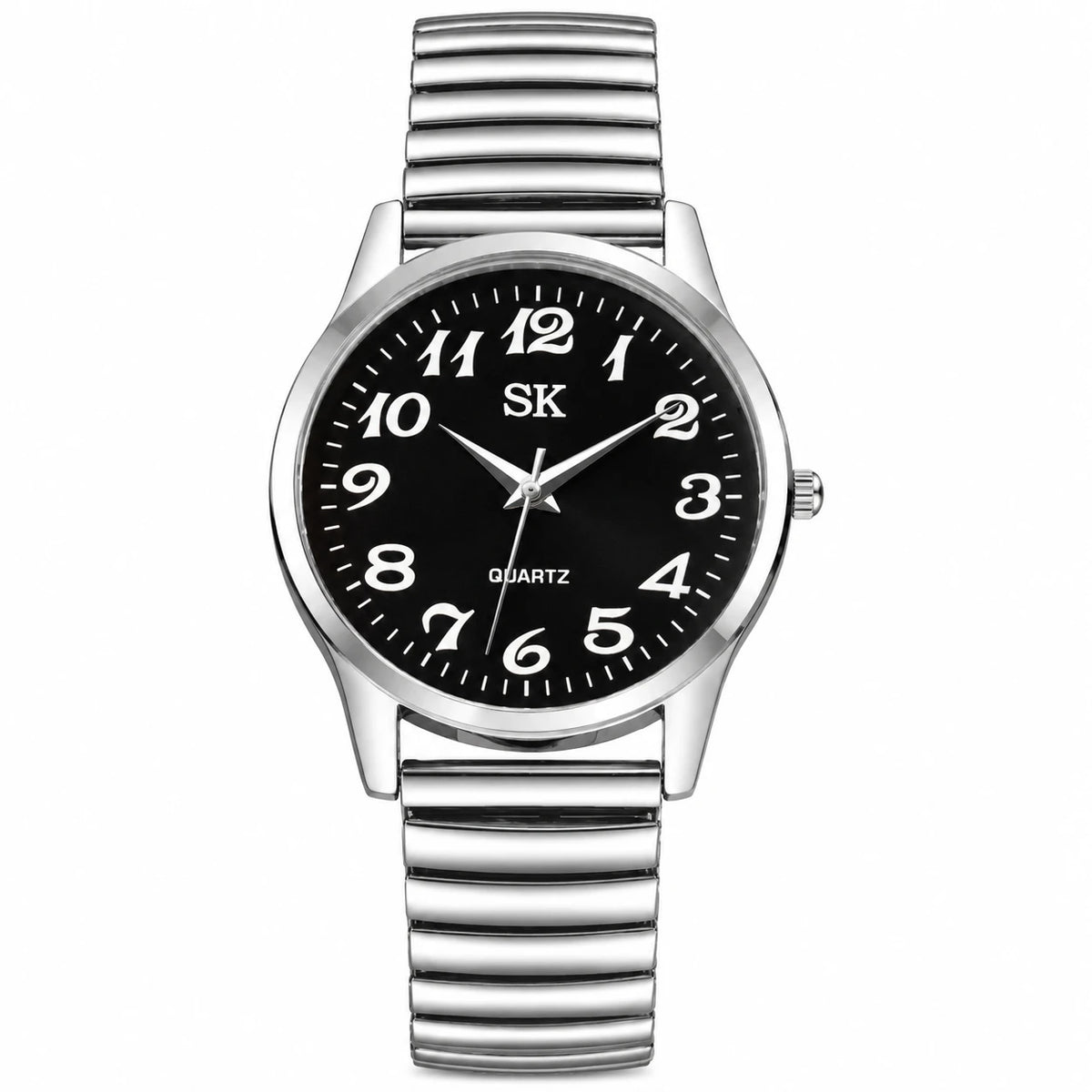 Montre Bracelet Élastique Chiffres Arabes Cadran Blanc - Silver Black-L