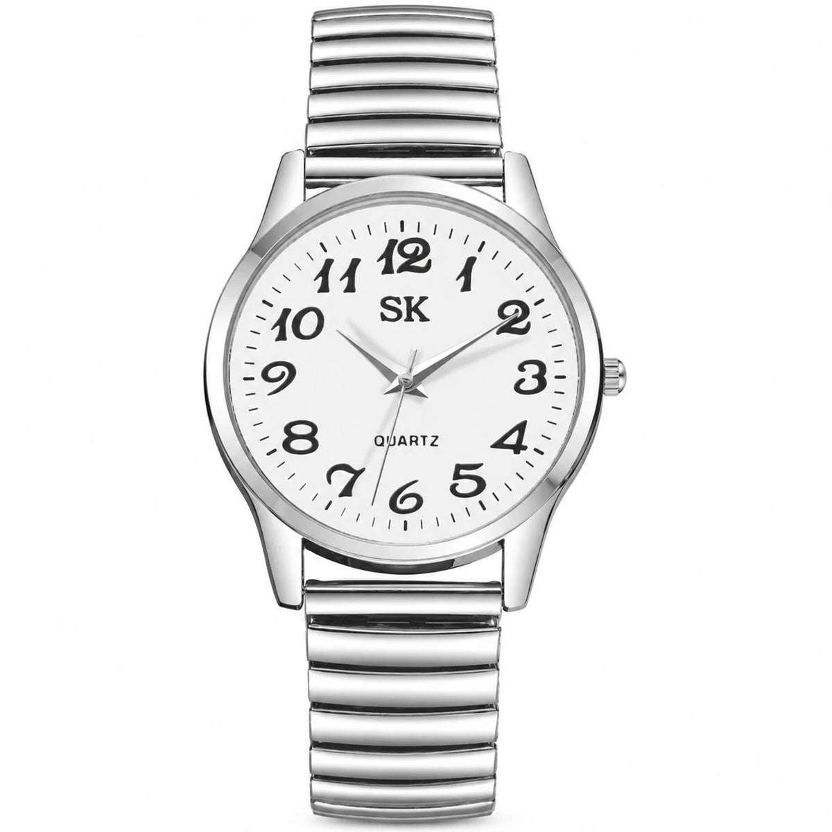 Montre Bracelet Élastique Chiffres Arabes Cadran Blanc - Silver White-L