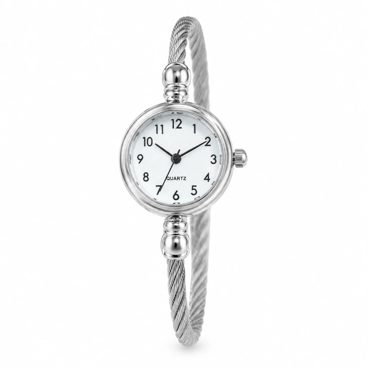 Montre Bracelet Femme Câble Torsadé Boîtier Compact - Argent / cadran blanc