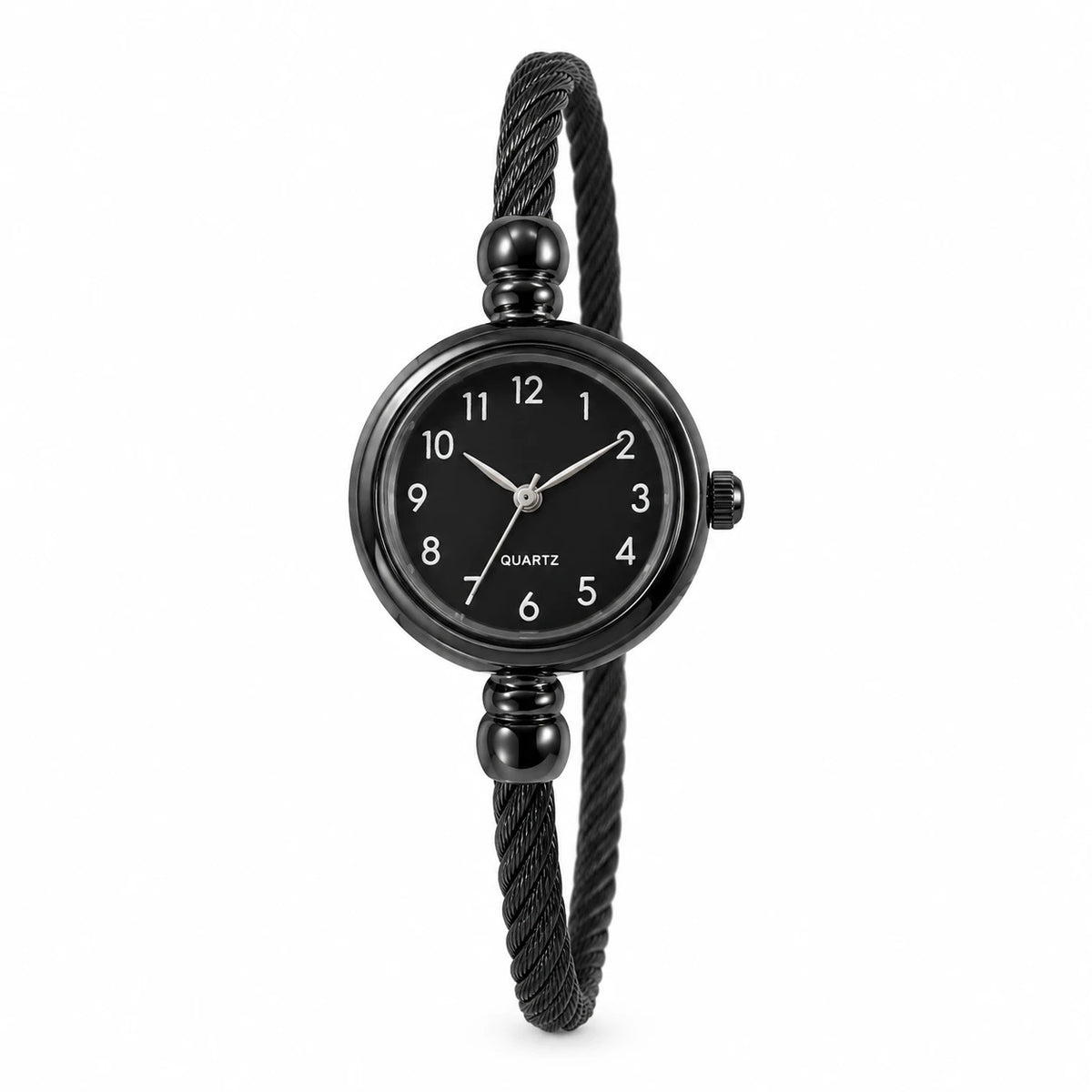 Montre Bracelet Femme Câble Torsadé Boîtier Compact - Noir / cadran noir