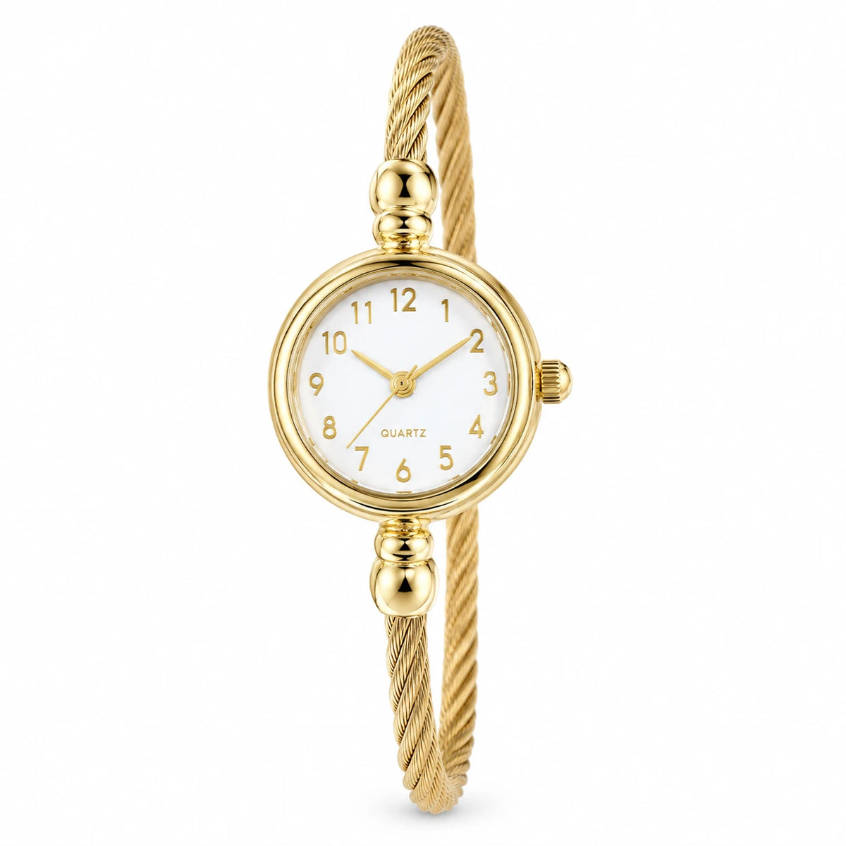 Montre Bracelet Femme Câble Torsadé Boîtier Compact - Or / cadran blanc