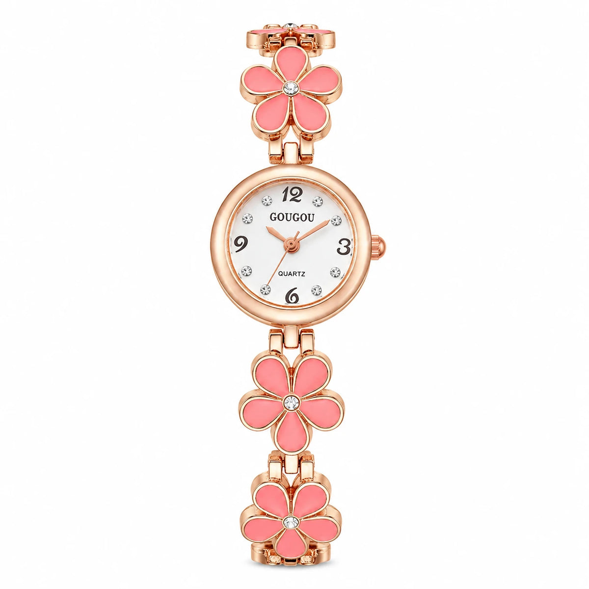 Montre Bracelet Fleur à Cadran Blanc et Boîtier Or Rose - Pink Without Box