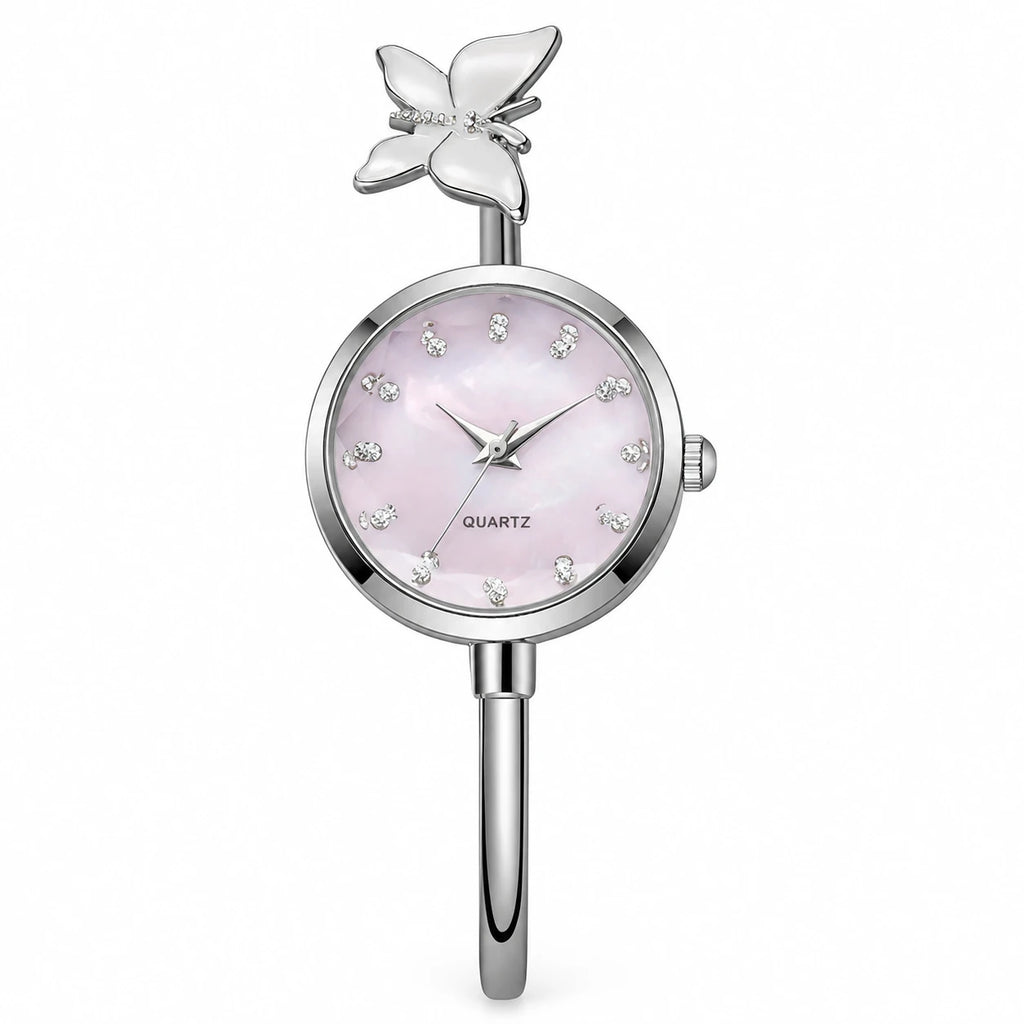 Montre Bracelet Papillon à Cadran Nacré et Mouvement Quartz - Argent