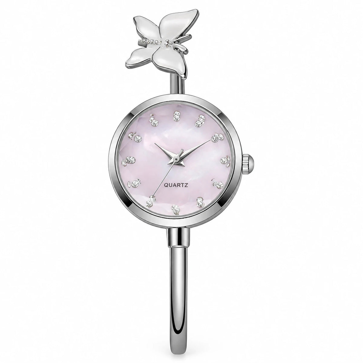 Montre Bracelet Papillon à Cadran Nacré et Mouvement Quartz - Argent