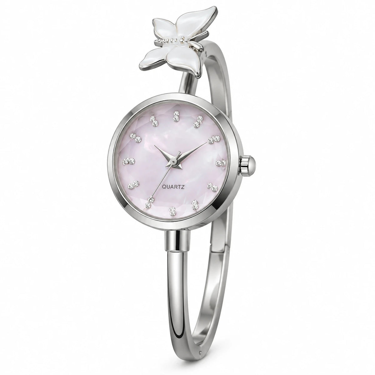 Montre Bracelet Papillon à Cadran Nacré et Mouvement Quartz - Fond blanc, autre angle