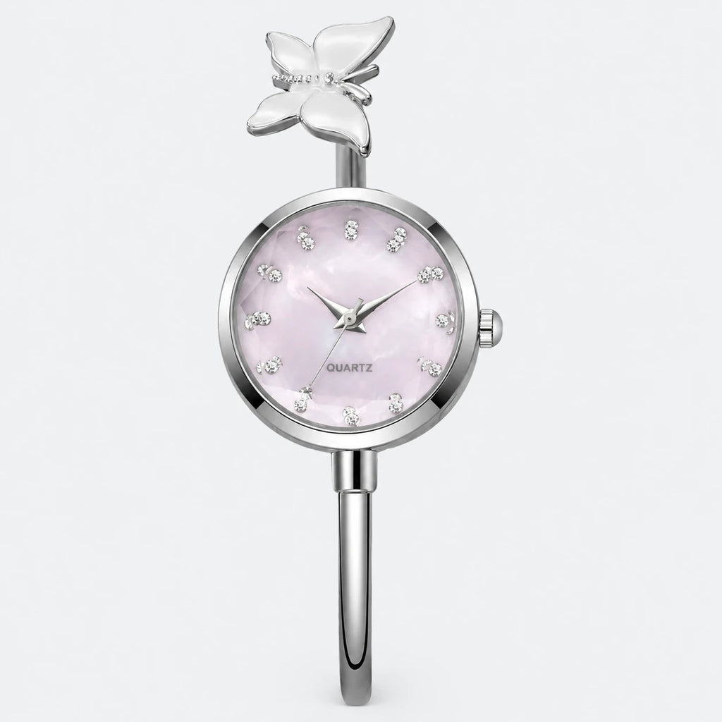 Montre Bracelet Papillon à Cadran Nacré et Mouvement Quartz - Fond gris clair