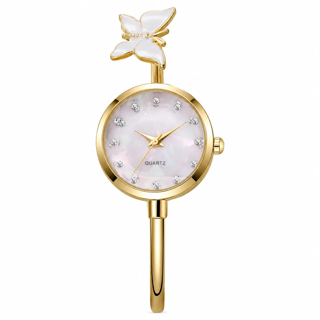 Montre Bracelet Papillon à Cadran Nacré et Mouvement Quartz - Or