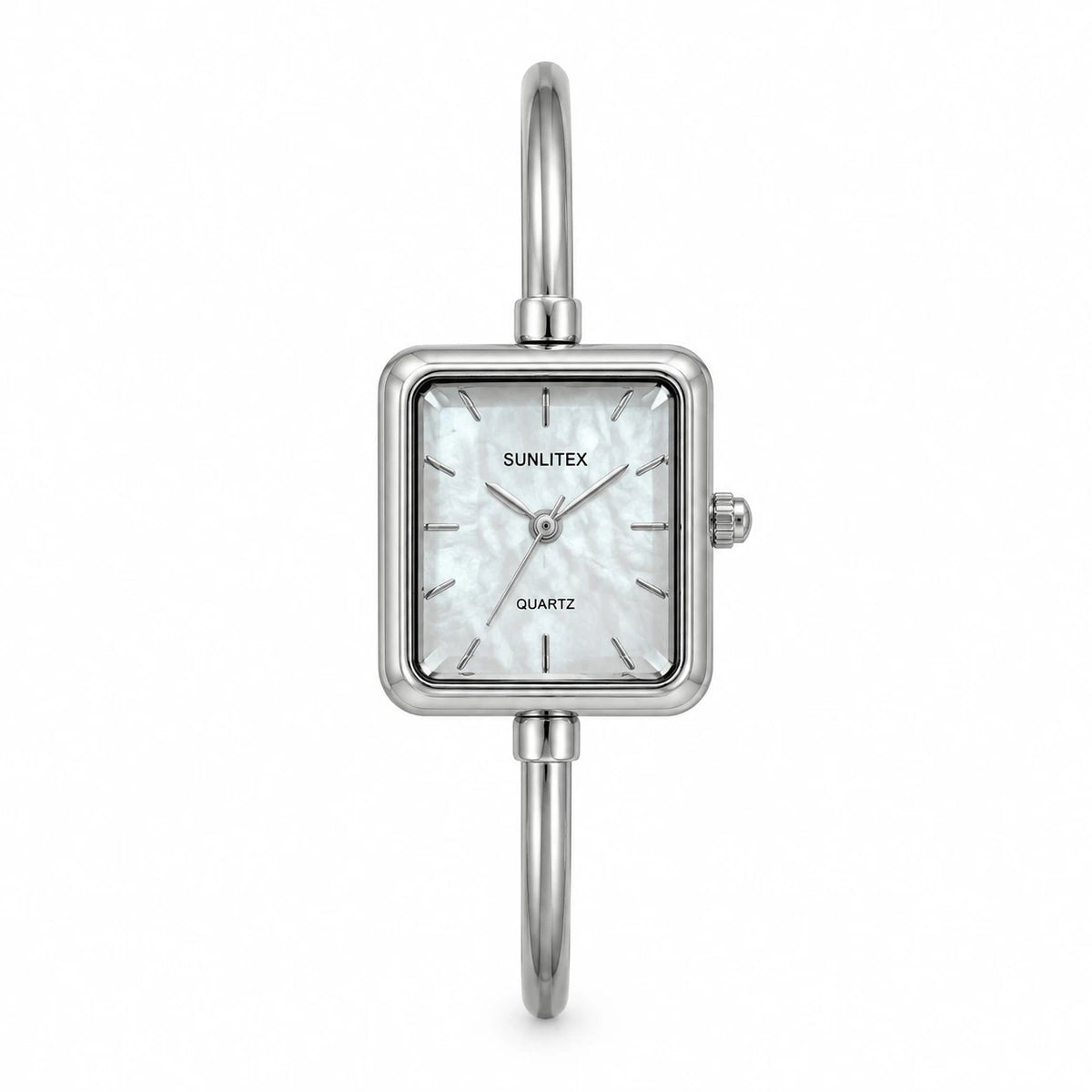 Montre Bracelet Perle Femme Dorée avec Cadran Rectangulaire - Silver