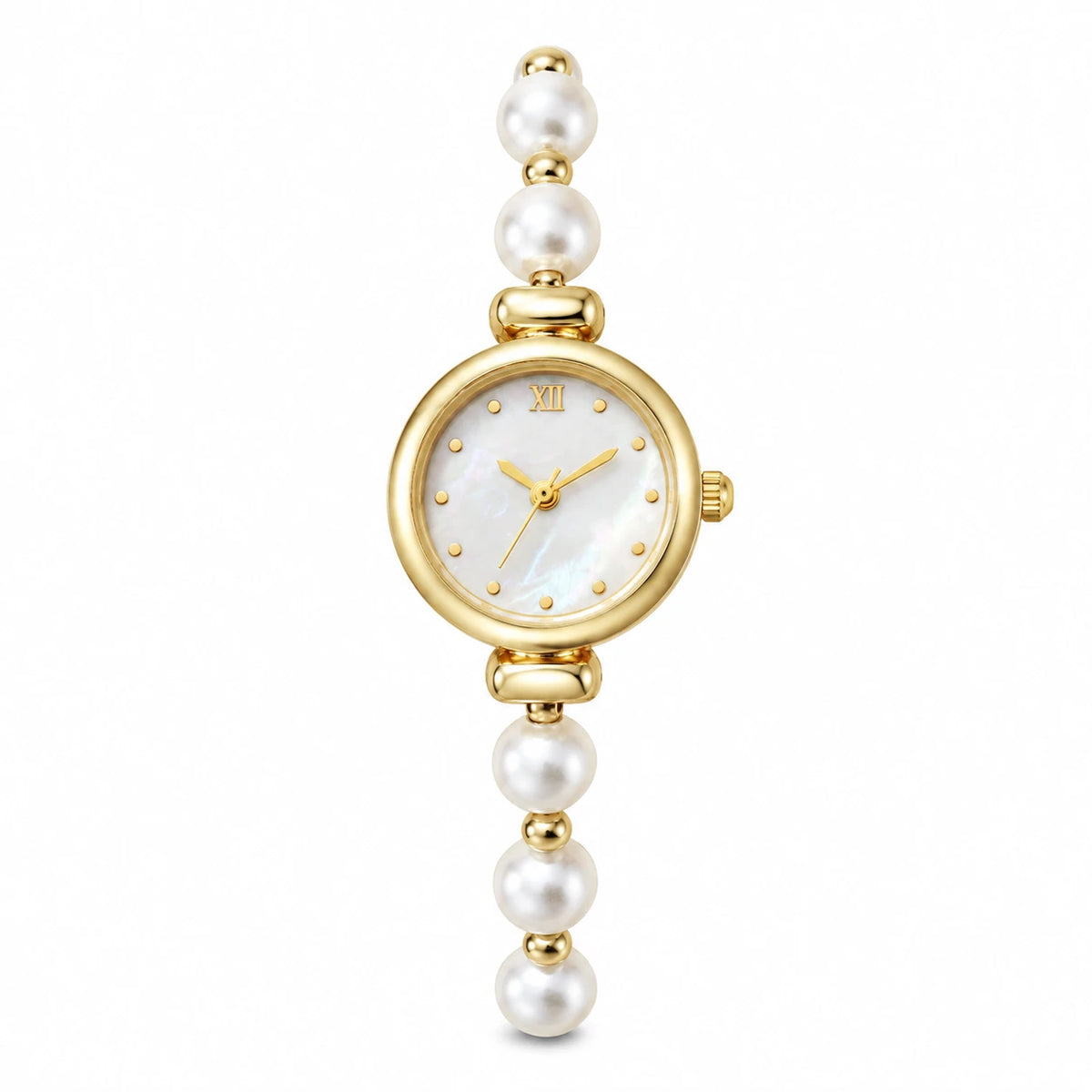 Montre Bracelet Perles à Cadran Chiffres Romains et Boîtier Rond - Gold Without Box