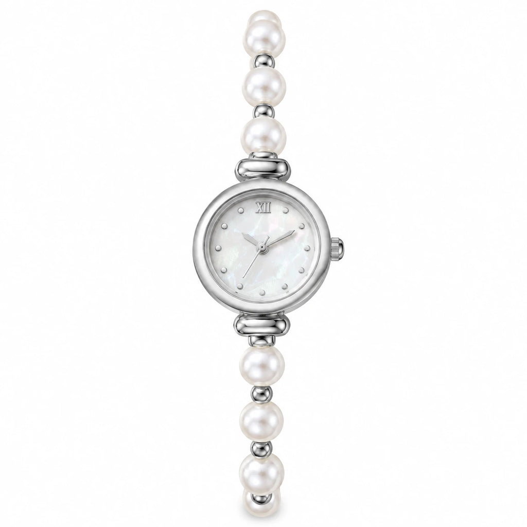 Montre Bracelet Perles à Cadran Chiffres Romains et Boîtier Rond - Silver Without Box