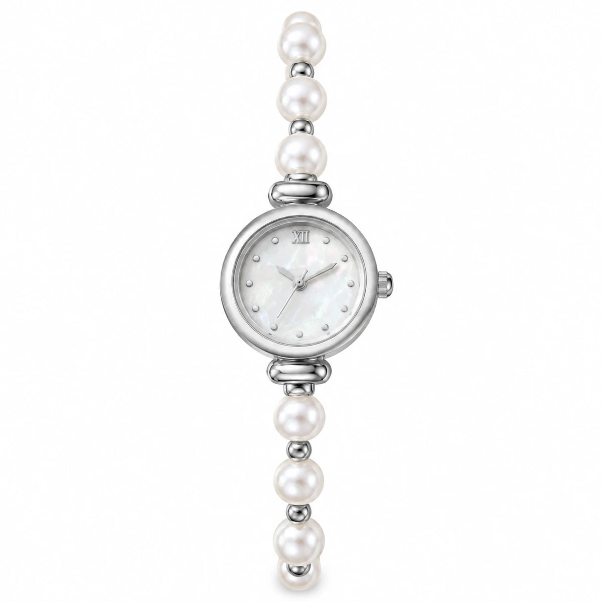 Montre Bracelet Perles à Cadran Chiffres Romains et Boîtier Rond - Silver Without Box