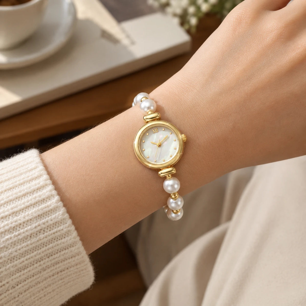 Montre Bracelet Perles à Cadran Chiffres Romains et Boîtier Rond - Utilisation du produit - classique
