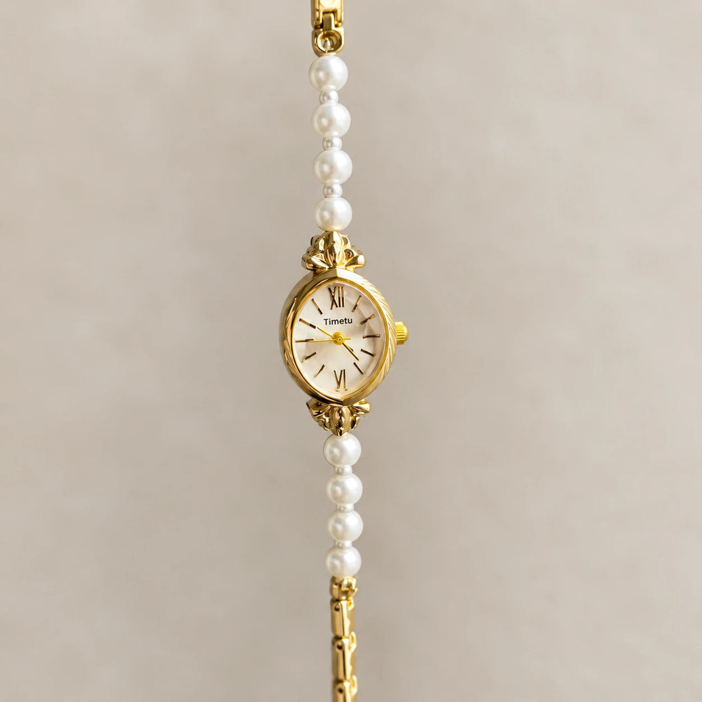 Montre Bracelet Perles à Cadran Oval et Chiffres Romains - Détail matière