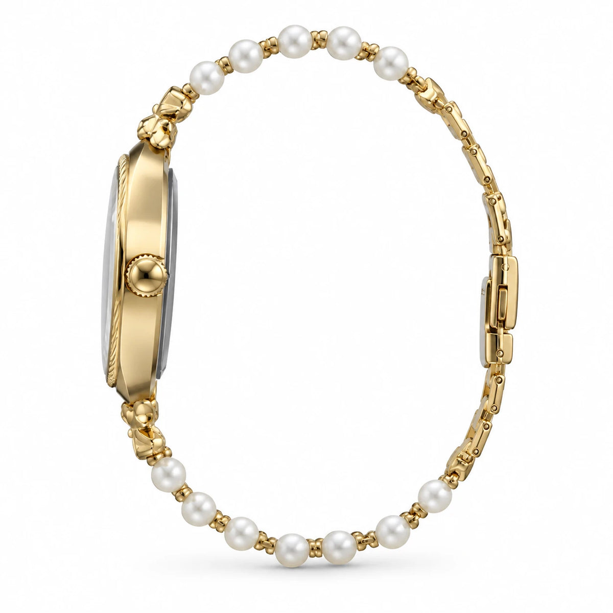 Montre Bracelet Perles à Cadran Oval et Chiffres Romains - Photo côté