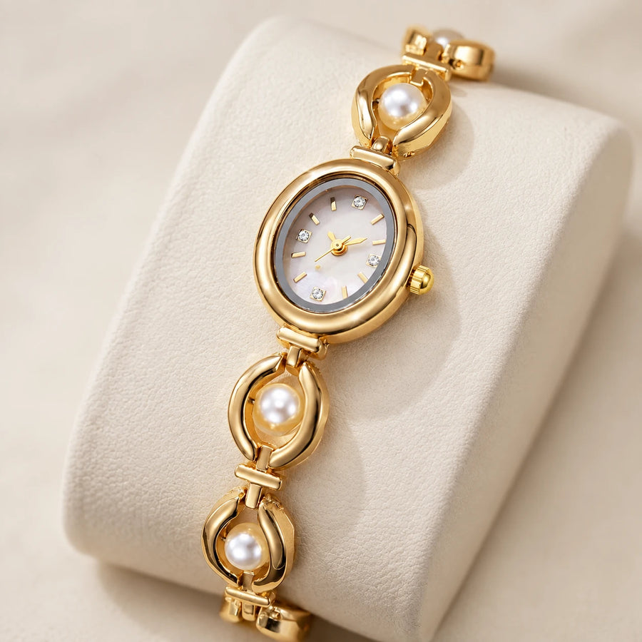 Montre Bracelet Perles Femme avec Cadran Ovale Nacré - Détail matière