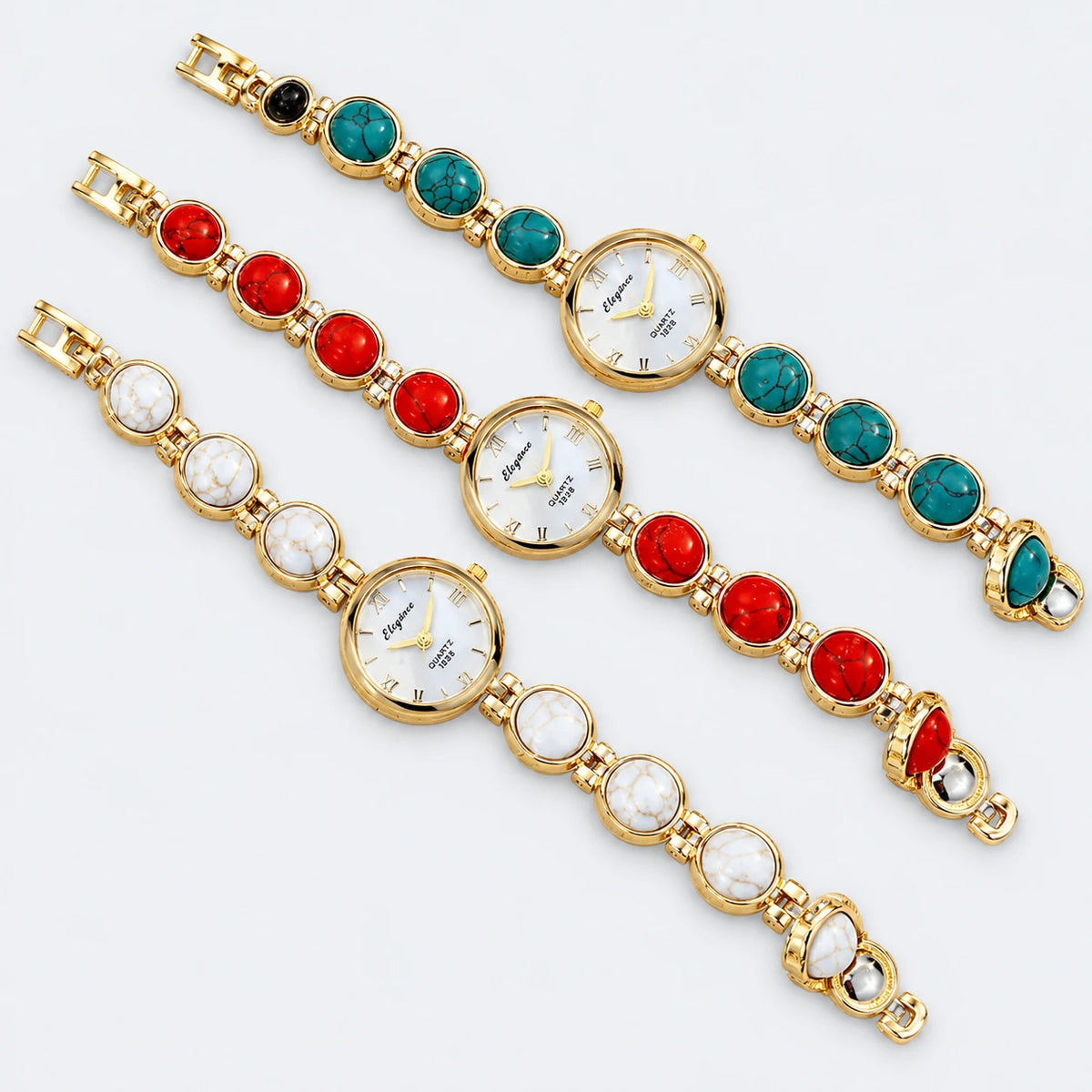 Montre Bracelet Pierres Ornementales à Quartz - Fond gris clair