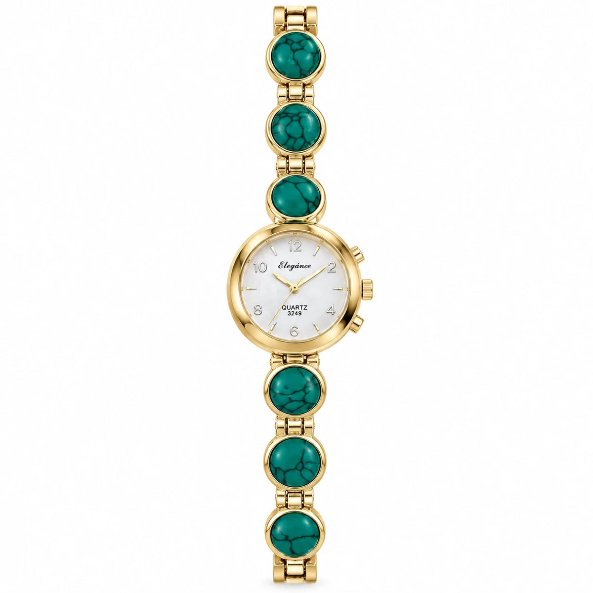 Montre Bracelet Pierres Ornementales à Quartz - golden green