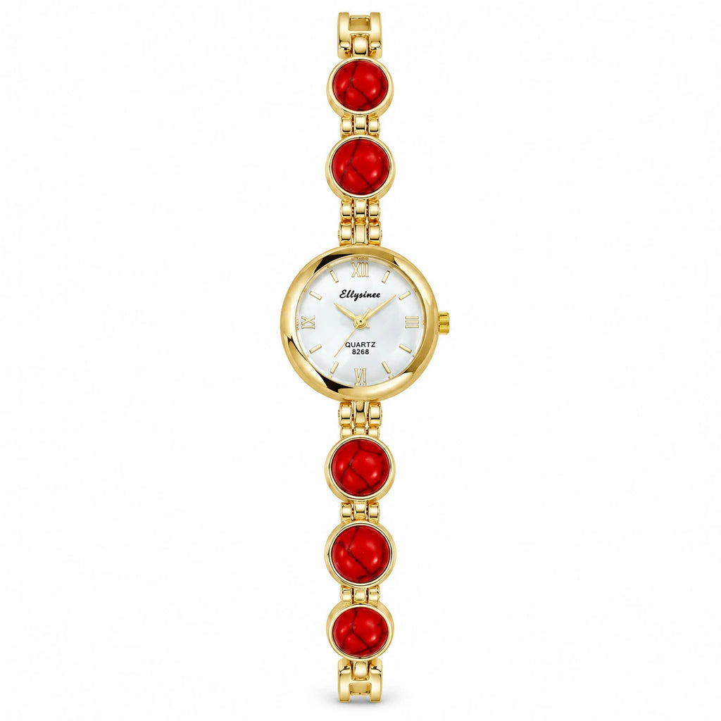 Montre Bracelet Pierres Ornementales à Quartz - golden red