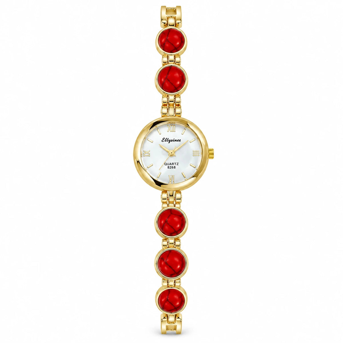 Montre Bracelet Pierres Ornementales à Quartz - golden red