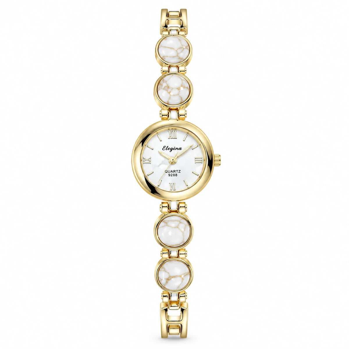 Montre Bracelet Pierres Ornementales à Quartz - golden white