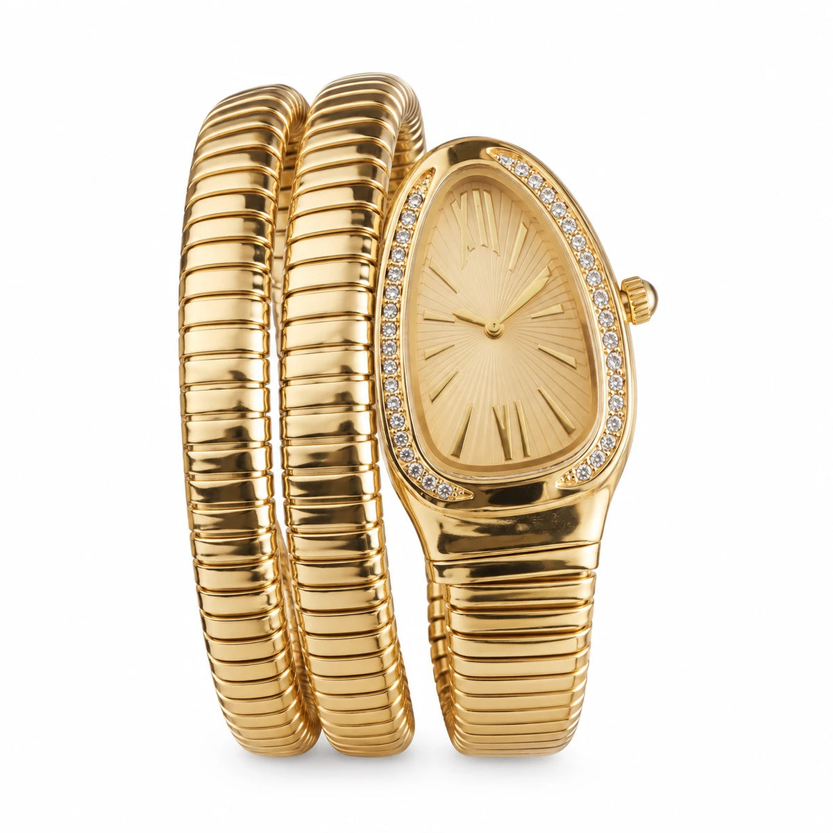 Montre Bracelet Serpent avec Cadran Ovale et Lunette Sertie - golden
