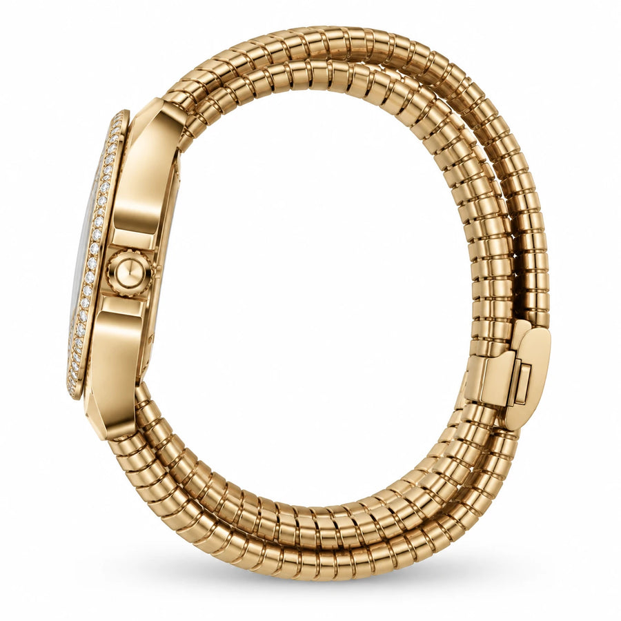 Montre Bracelet Serpent avec Cadran Ovale et Lunette Sertie - Photo côté