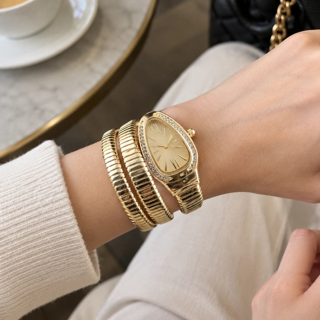 Montre Bracelet Serpent avec Cadran Ovale et Lunette Sertie - Utilisation du produit - classique