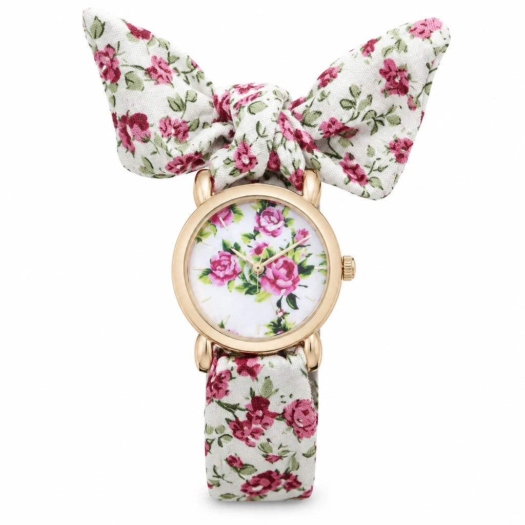 Montre Bracelet Tissu Fleuri avec Nœud - Modèle 01