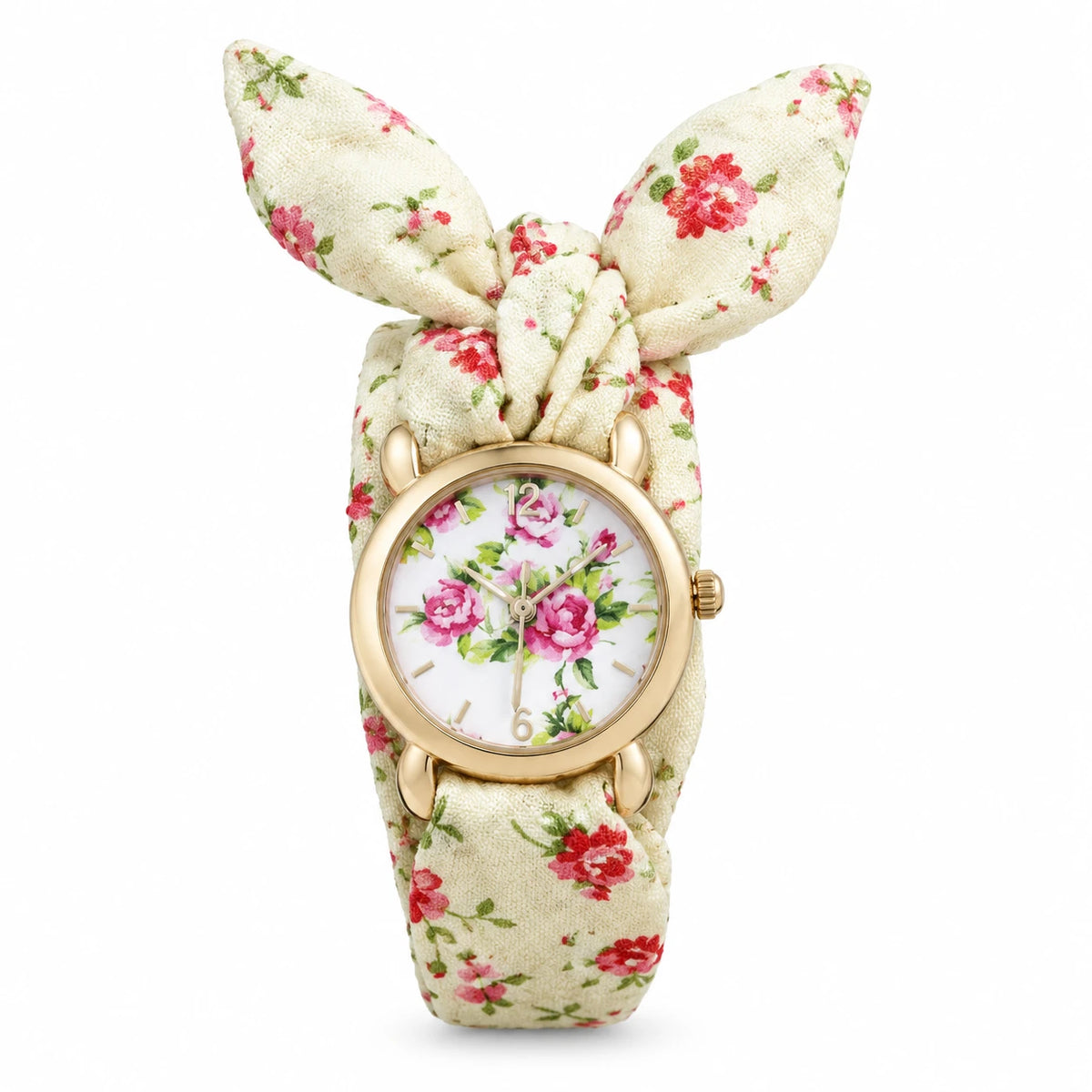 Montre Bracelet Tissu Fleuri avec Nœud - Modèle 03
