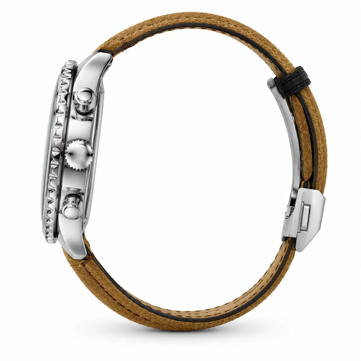 Montre Chronographe Homme Bracelet Cuir Cadran Vert - Photo côté