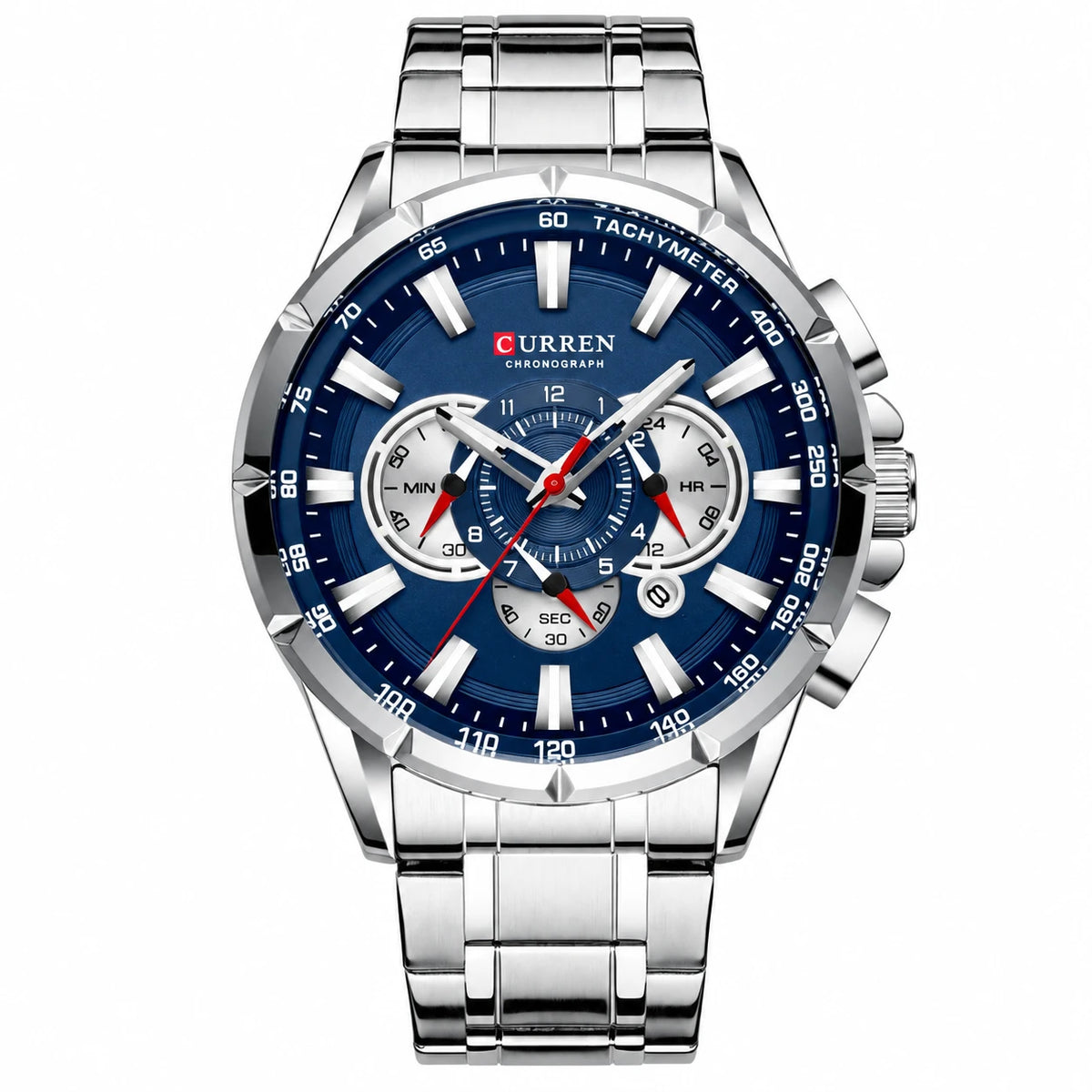 Montre Chronographe Homme Cadran Bleu et Bracelet Acier - Bleu