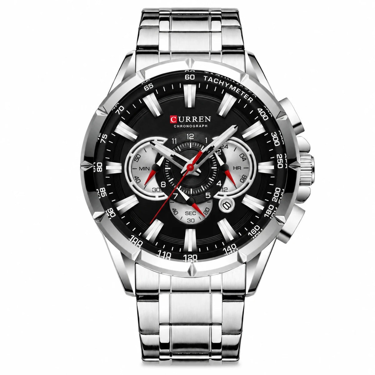Montre Chronographe Homme Cadran Bleu et Bracelet Acier - Noir