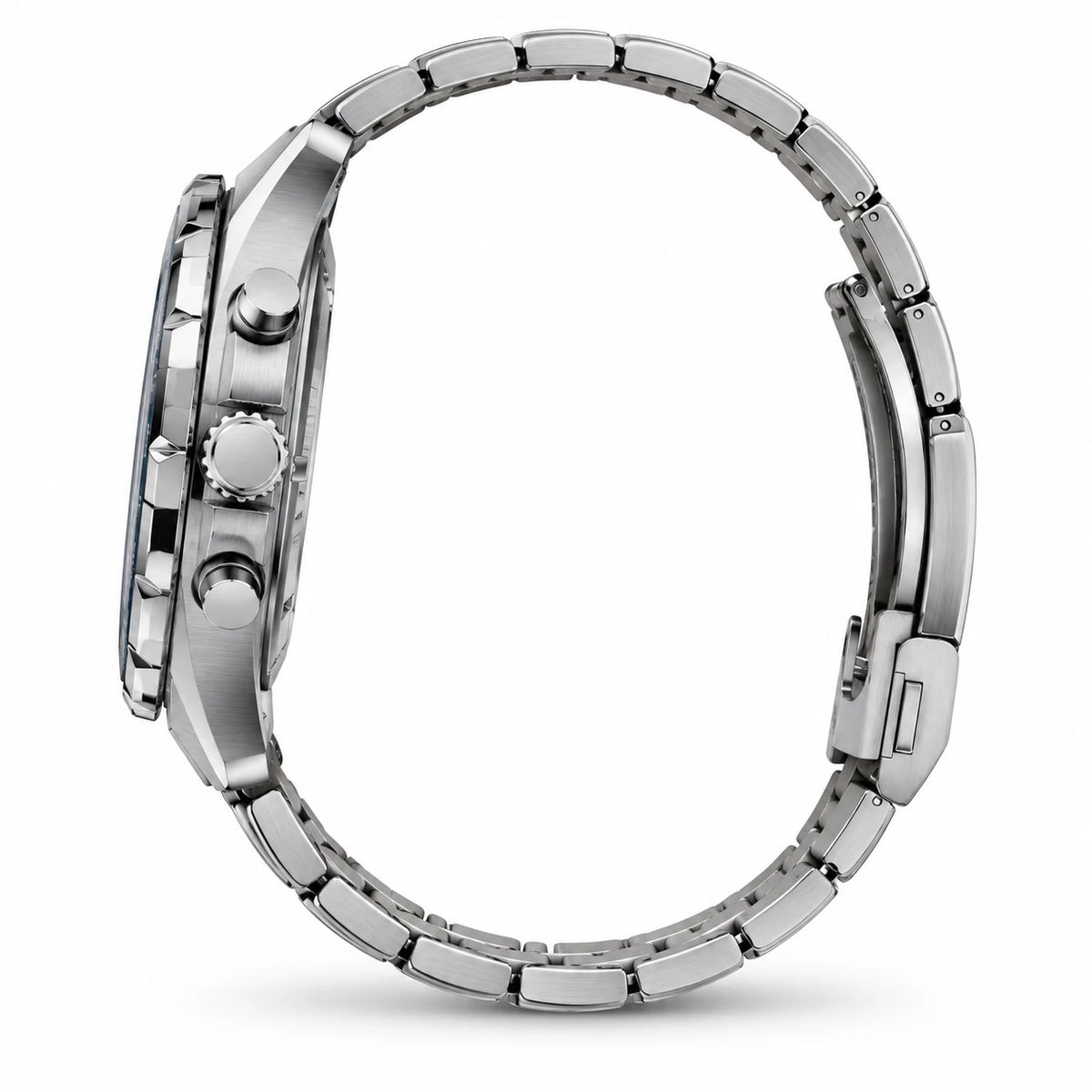 Montre Chronographe Homme Cadran Bleu et Bracelet Acier - Photo côté