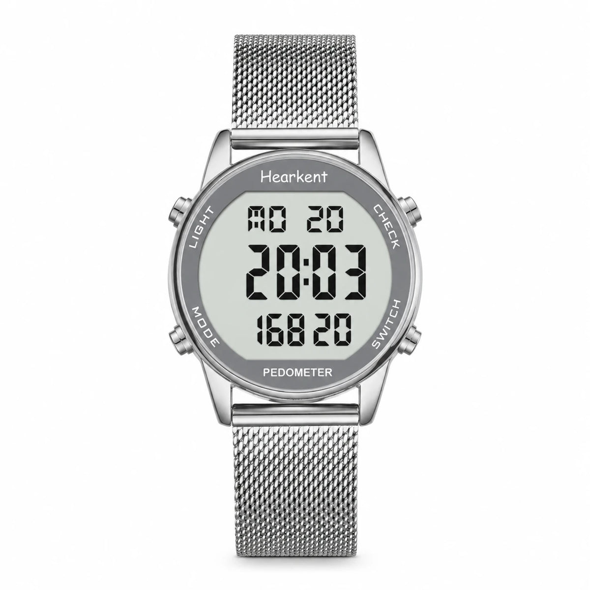 Montre Digitale Femme avec Podomètre et Bracelet Maille - Argent
