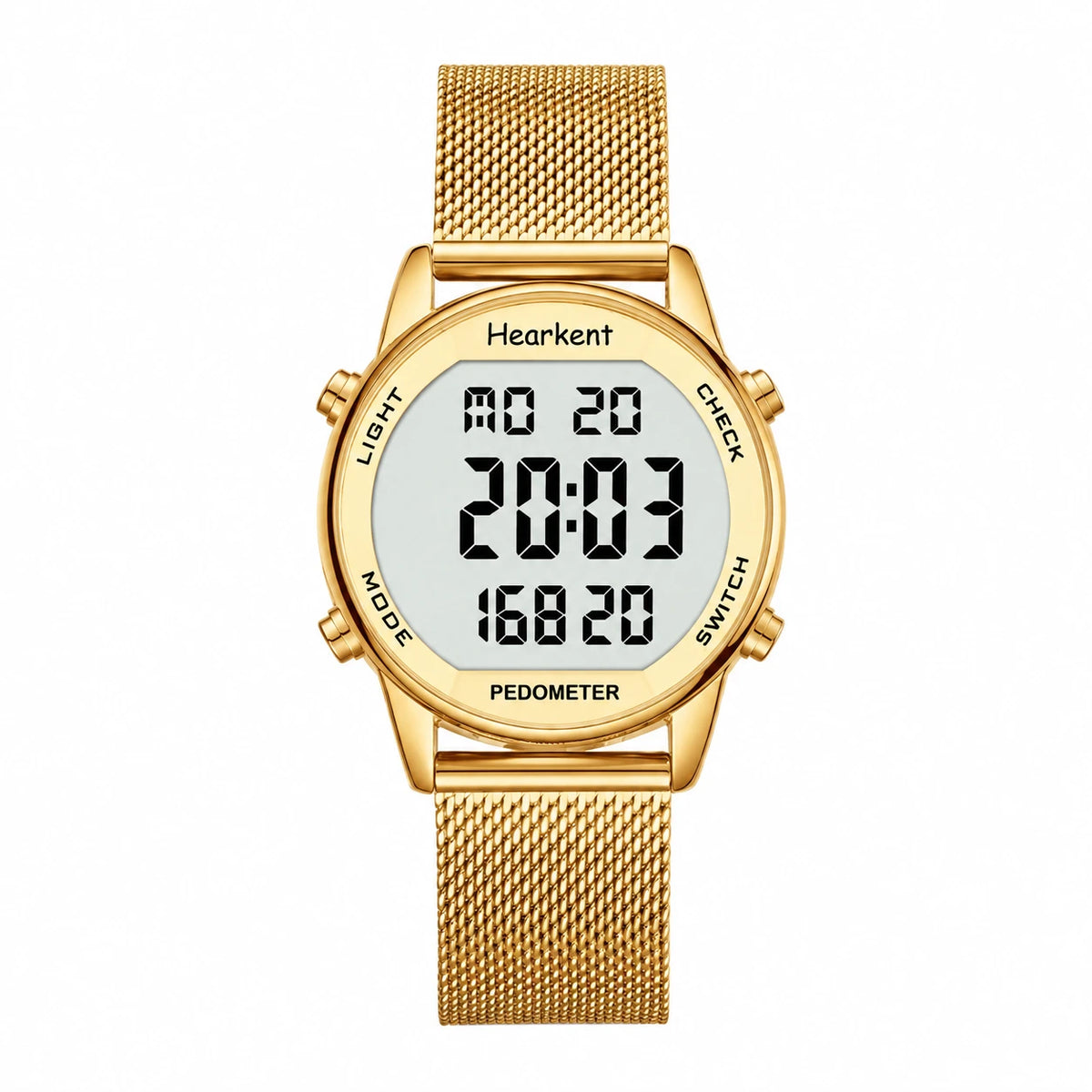 Montre Digitale Femme avec Podomètre et Bracelet Maille - Or